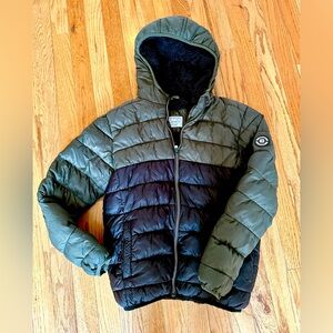 Kids Two-Tone Puffer Jacket - Green and Black